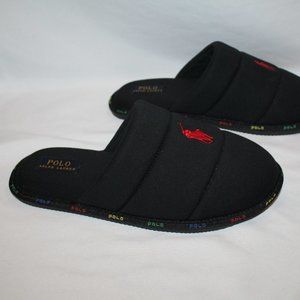 NIB MEN'S POLO RALPH LAUREN SCUFF‎ BLACK SLIP ON SLIPPERS